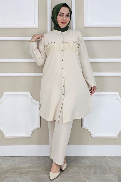 KADIN KOMBİNLİ TAŞ DETAYLI TESETTÜR TAKIM TAŞ - 2 BEDEN