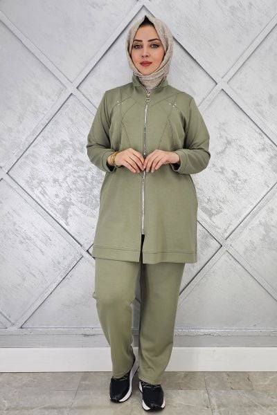 KADIN TAŞ DETAYLI FERMUARLI TESETTÜR TAKIM