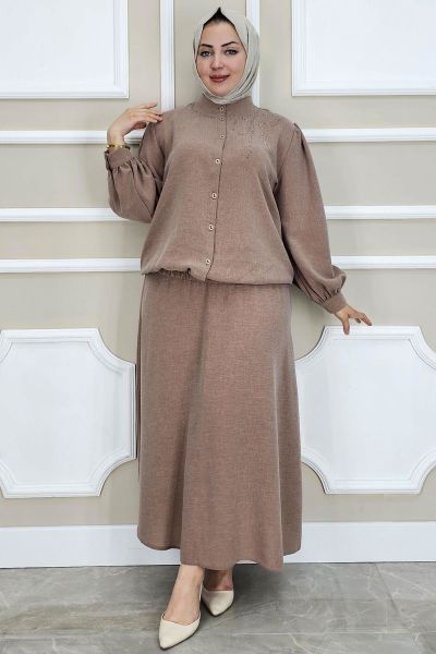 PYS KADIN TAŞ DETAYLI TESETTÜR TAKIM SOMON - 3 BEDEN