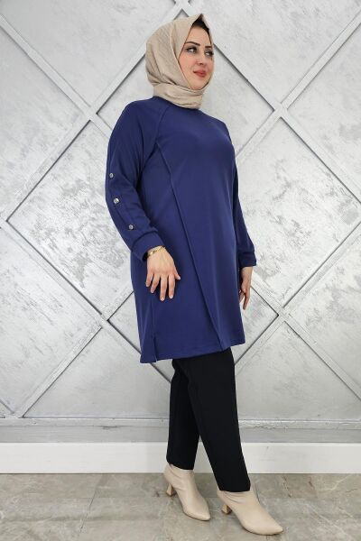KADIN KOL DÜĞME DETAYLI TESETTÜR TUNİK İNDİGO - 2 BEDEN