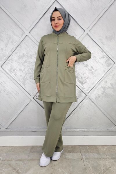 KADIN CEBİ YAŞ DETAYLI FERMUARLI TESETTÜR TAKIM HAKİ - 2 BEDEN