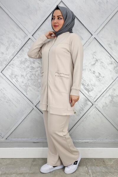 KADIN CEBİ YAŞ DETAYLI FERMUARLI TESETTÜR TAKIM TAŞ - 3 BEDEN