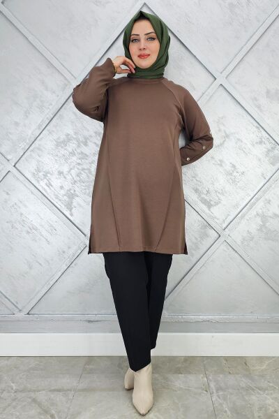KADIN KOL DÜĞME DETAYLI TESETTÜR TUNİK VİZON - 3 BEDEN