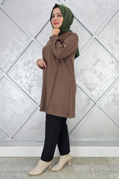 KADIN KOL DÜĞME DETAYLI TESETTÜR TUNİK VİZON - 3 BEDEN