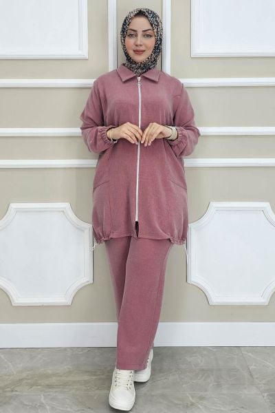 PYS KADIN FERMUARLI TESETTÜR TUNİK GÜL KURUSU - 4 BEDEN