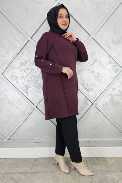 KADIN KOL DÜĞME DETAYLI TESETTÜR TUNİK BORDO - 5 BEDEN