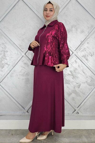 PYS KADIN BÜZGÜ DETAYLI TESETTÜR TAKIM BORDO - 5 BEDEN