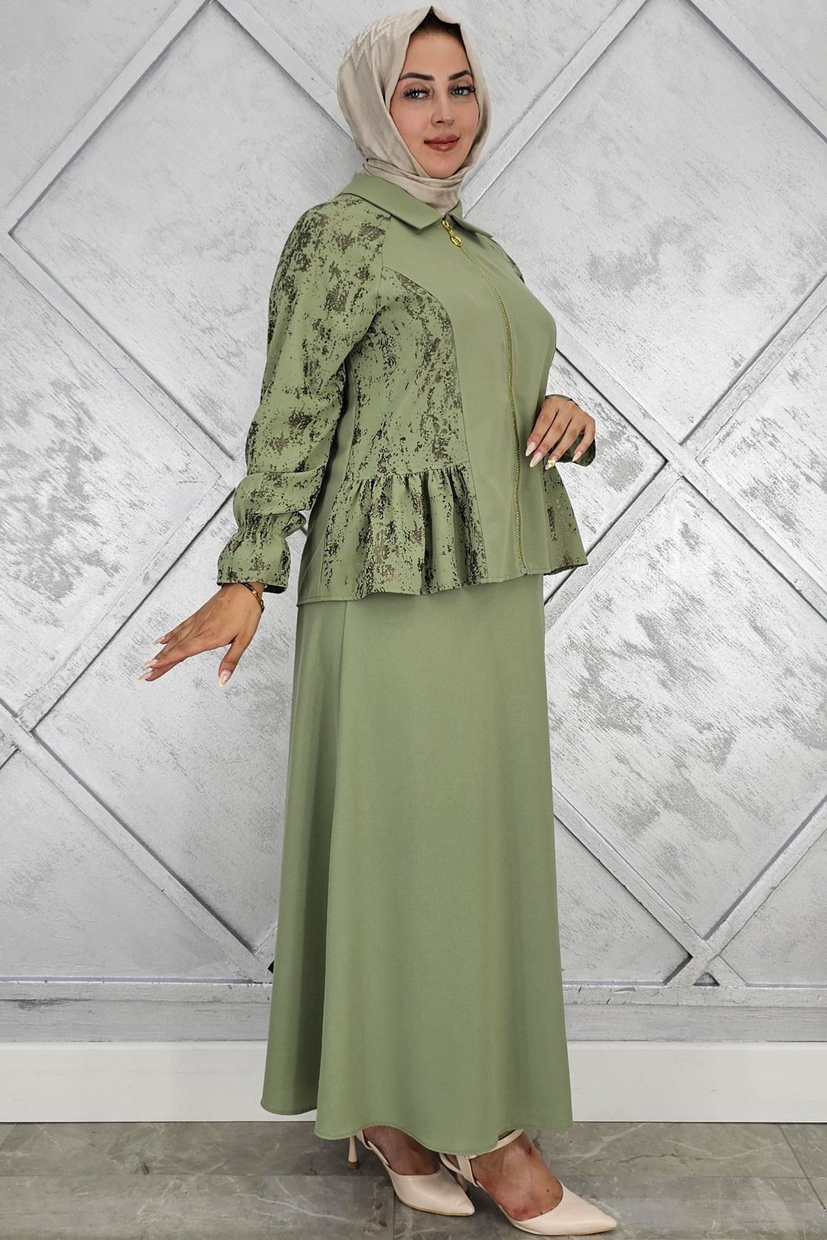 PYS KADIN BÜZGÜ DETAYLI TESETTÜR TAKIM HAKİ - 2 BEDEN