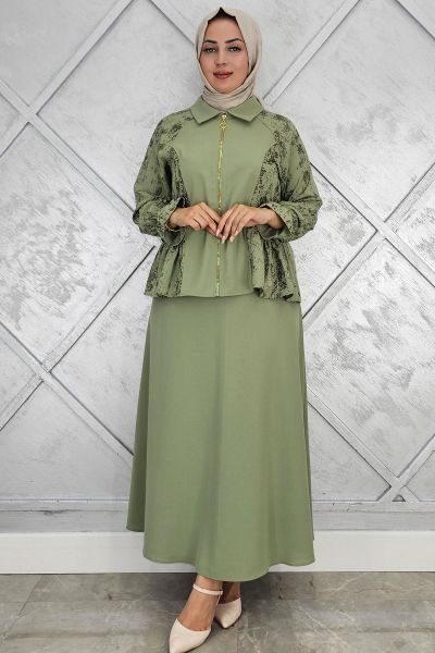 PYS KADIN BÜZGÜ DETAYLI TESETTÜR TAKIM HAKİ - 2 BEDEN