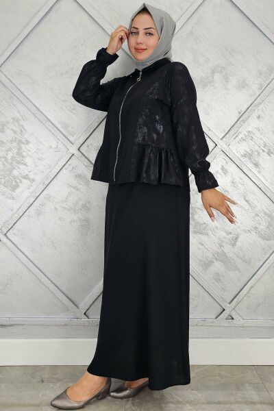 PYS KADIN BÜZGÜ DETAYLI TESETTÜR TAKIM SİYAH - 5 BEDEN