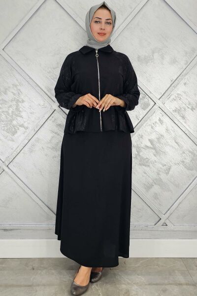 PYS KADIN BÜZGÜ DETAYLI TESETTÜR TAKIM SİYAH - 5 BEDEN