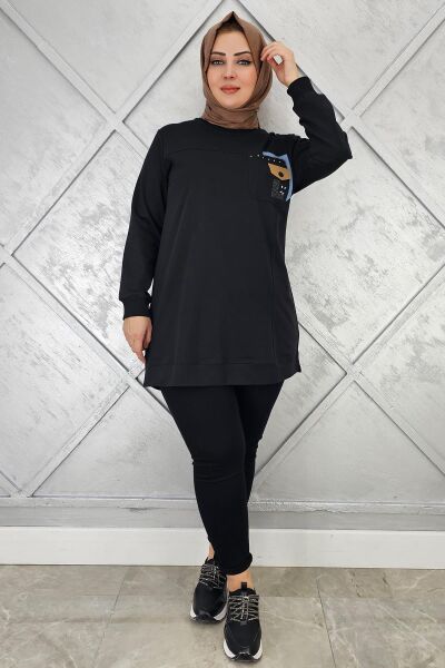 KADIN DÜĞME VE TAŞ DETAYLI TESETTÜR TUNİK SİYAH - 2XL