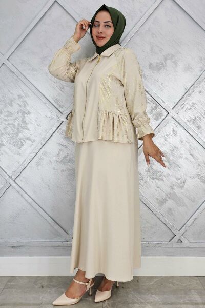 PYS KADIN BÜZGÜ DETAYLI TESETTÜR TAKIM TAŞ - 5 BEDEN