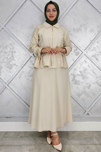 PYS KADIN BÜZGÜ DETAYLI TESETTÜR TAKIM TAŞ - 5 BEDEN