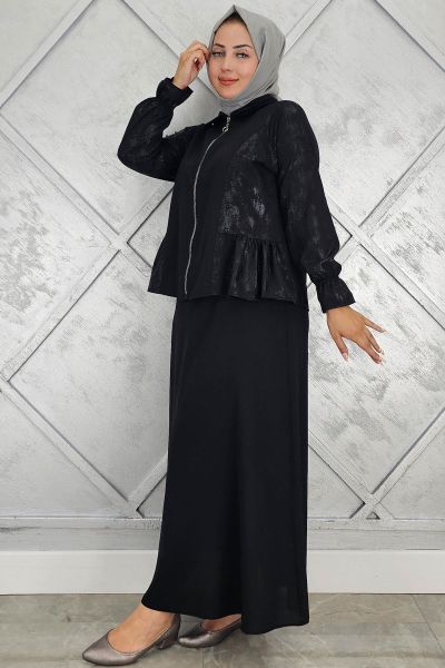 PYS KADIN BÜZGÜ DETAYLI TESETTÜR TAKIM SİYAH - 4 BEDEN