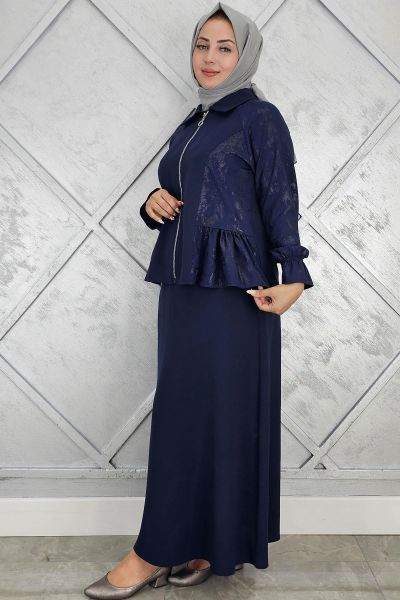 PYS KADIN BÜZGÜ DETAYLI TESETTÜR TAKIM LACİVERT - 3 BEDEN