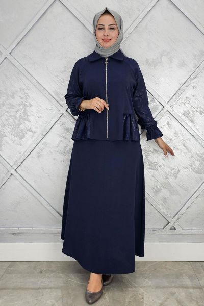PYS KADIN BÜZGÜ DETAYLI TESETTÜR TAKIM LACİVERT - 3 BEDEN