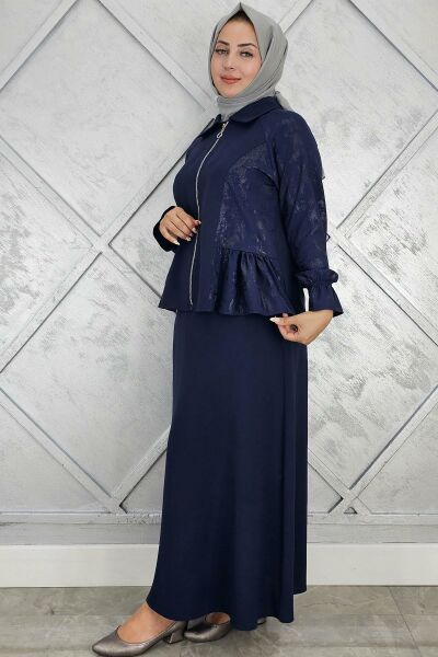 PYS KADIN BÜZGÜ DETAYLI TESETTÜR TAKIM LACİVERT - 4 BEDEN