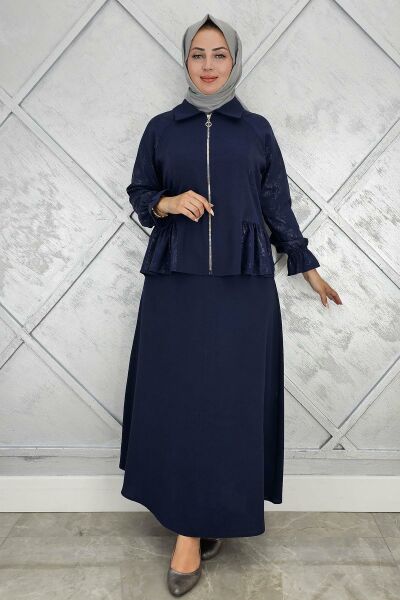 PYS KADIN BÜZGÜ DETAYLI TESETTÜR TAKIM LACİVERT - 4 BEDEN