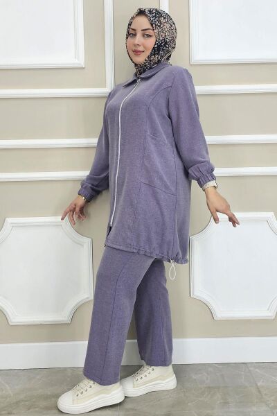 PYS KADIN FERMUARLI TESETTÜR TUNİK LİLA - 3 BEDEN