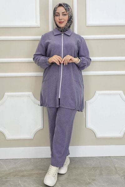 PYS KADIN FERMUARLI TESETTÜR TUNİK LİLA - 3 BEDEN