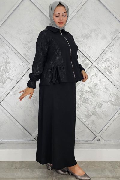 PYS KADIN BÜZGÜ DETAYLI TESETTÜR TAKIM SİYAH - 3 BEDEN