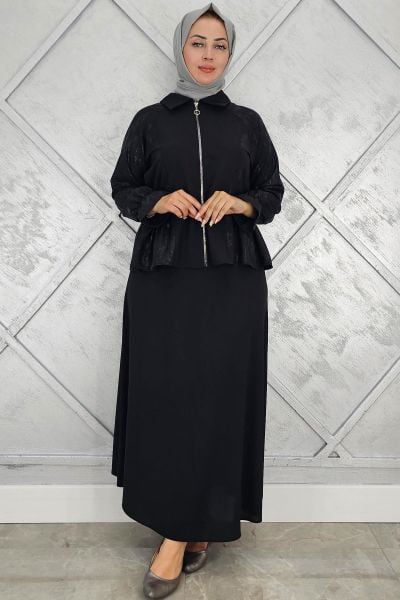 PYS KADIN BÜZGÜ DETAYLI TESETTÜR TAKIM SİYAH - 3 BEDEN