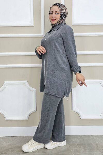 PYS KADIN FERMUARLI TESETTÜR TUNİK GRİ - 4 BEDEN