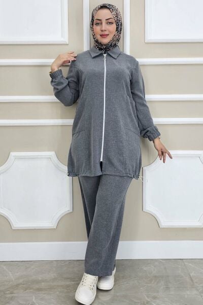 PYS KADIN FERMUARLI TESETTÜR TUNİK GRİ - 4 BEDEN