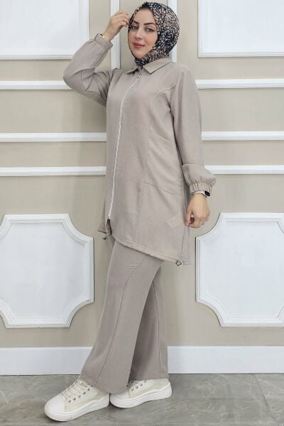 PYS KADIN FERMUARLI TESETTÜR TUNİK BEJ - 5 BEDEN