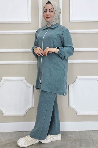 PYS KADIN FERMUARLI TESETTÜR TUNİK YEŞİL - 3 BEDEN