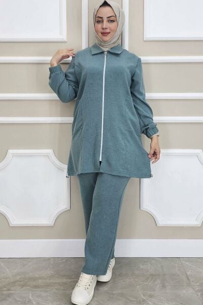 PYS KADIN FERMUARLI TESETTÜR TUNİK YEŞİL - 4 BEDEN