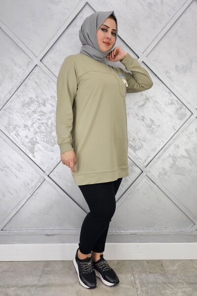 KADIN DÜĞME VE TAŞ DETAYLI TESETTÜR TUNİK MİNT YEŞİLİ - XL