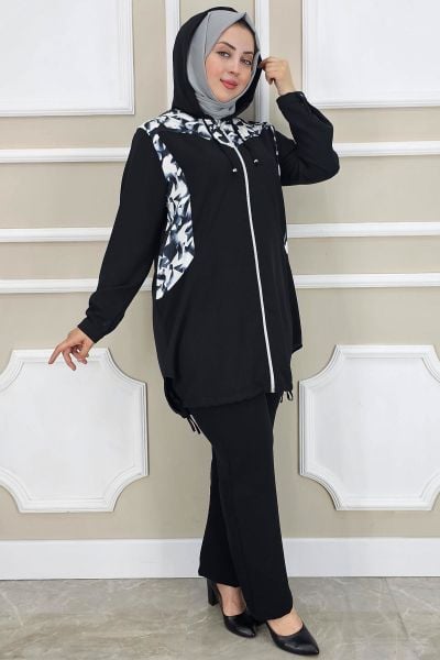 PYS KADIN KOMBİN DETAYLI TESETTÜR TAKIM SİYAH - 4 BEDEN