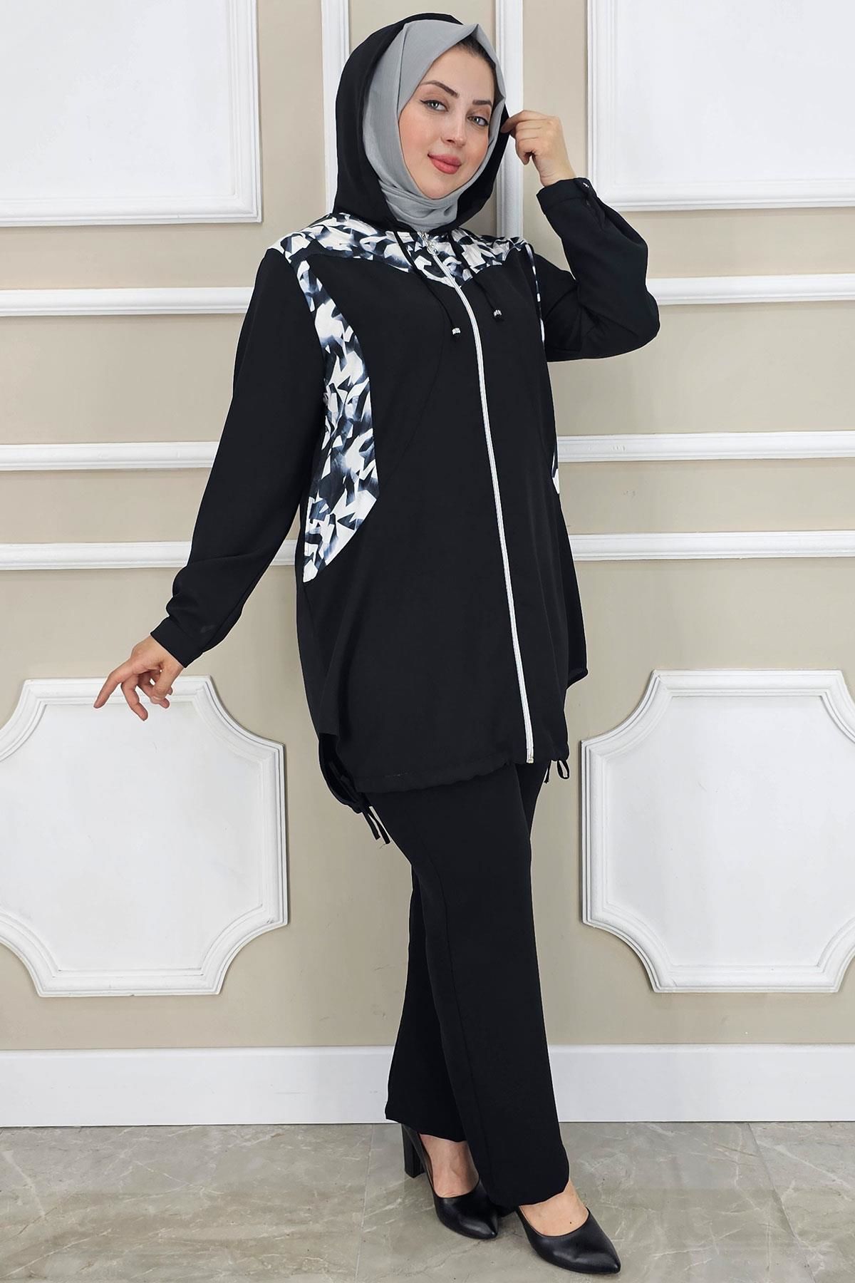 PYS KADIN KOMBİN DETAYLI TESETTÜR TAKIM SİYAH - 5 BEDEN