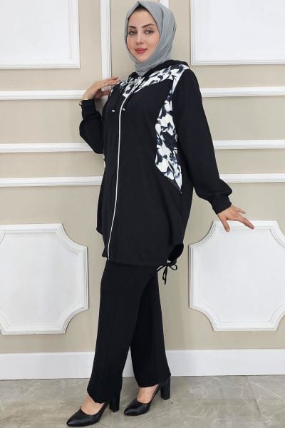 PYS KADIN KOMBİN DETAYLI TESETTÜR TAKIM SİYAH - 5 BEDEN