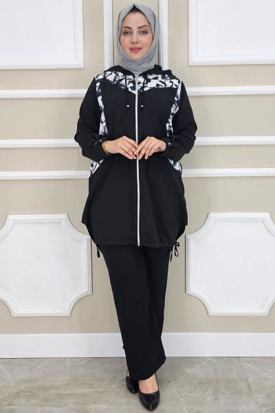PYS KADIN KOMBİN DETAYLI TESETTÜR TAKIM SİYAH - 5 BEDEN