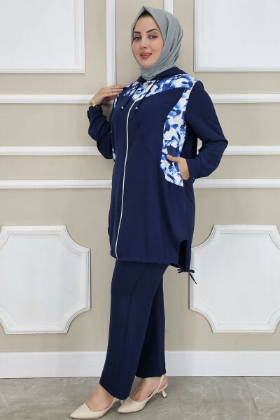 PYS KADIN KOMBİN DETAYLI TESETTÜR TAKIM LACİVERT - 4 BEDEN
