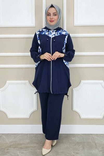 PYS KADIN KOMBİN DETAYLI TESETTÜR TAKIM LACİVERT - 4 BEDEN
