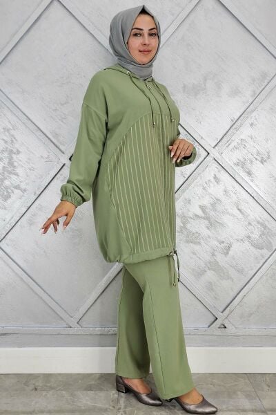 PYS KADIN DESEN KOMBİNLİ TESETTÜR TAKIM YEŞİL - 4 BEDEN