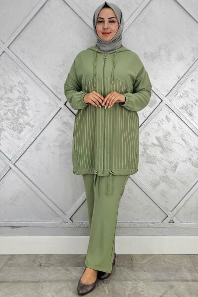 PYS KADIN DESEN KOMBİNLİ TESETTÜR TAKIM YEŞİL - 4 BEDEN