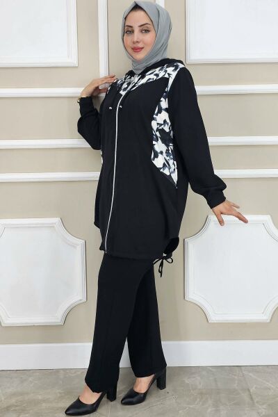 PYS KADIN KOMBİN DETAYLI TESETTÜR TAKIM SİYAH - 2 BEDEN