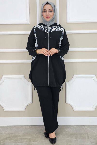 PYS KADIN KOMBİN DETAYLI TESETTÜR TAKIM SİYAH - 2 BEDEN