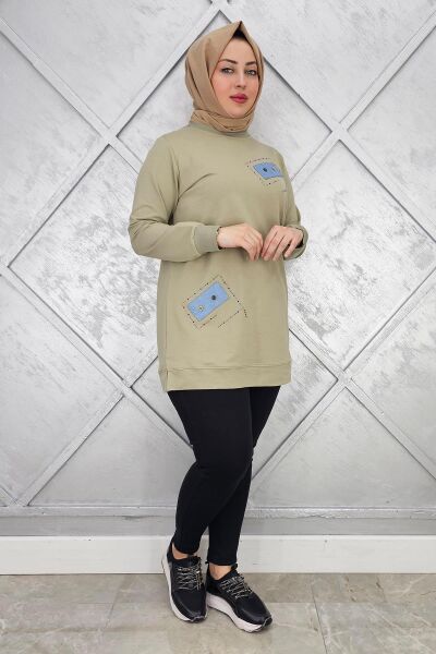 KADIN DÜĞME DETAYLI TESETTÜR TUNİK MİNT YEŞİLİ - L