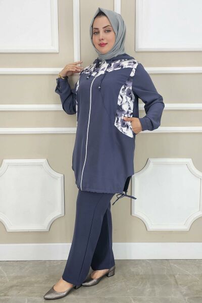 PYS KADIN KOMBİN DETAYLI TESETTÜR TAKIM ANTRSİT - 3 BEDEN