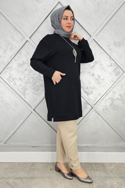 KADIN KOLYE DETAYLI TESETTÜR TUNİK SİYAH - 5 BEDEN