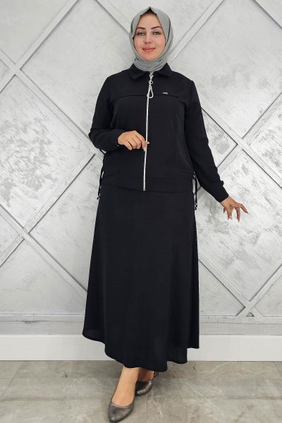 PYS KADIN BÜZGÜ DETAYLI TESETTÜR TAKIM SİYAH - 4 BEDEN