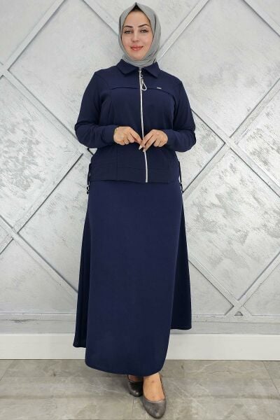 PYS KADIN BÜZGÜ DETAYLI TESETTÜR TAKIM LACİVERT - 2 BEDEN