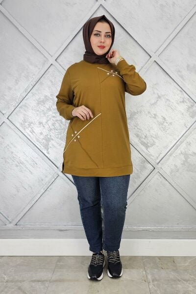 KADIN DÜĞME VE TAŞ AKSESUARLI TESETTÜR TUNİK