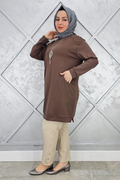 KADIN KOLYE DETAYLI TESETTÜR TUNİK VİZON - 5 BEDEN